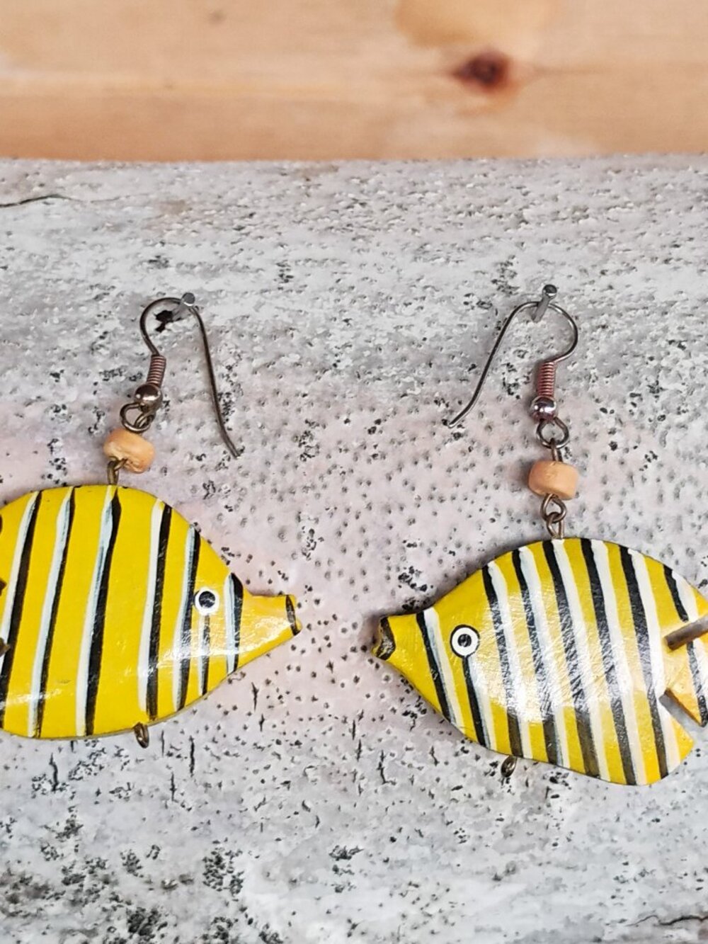 Retro Yellow & Black Wooden Tropical Fish Earrings